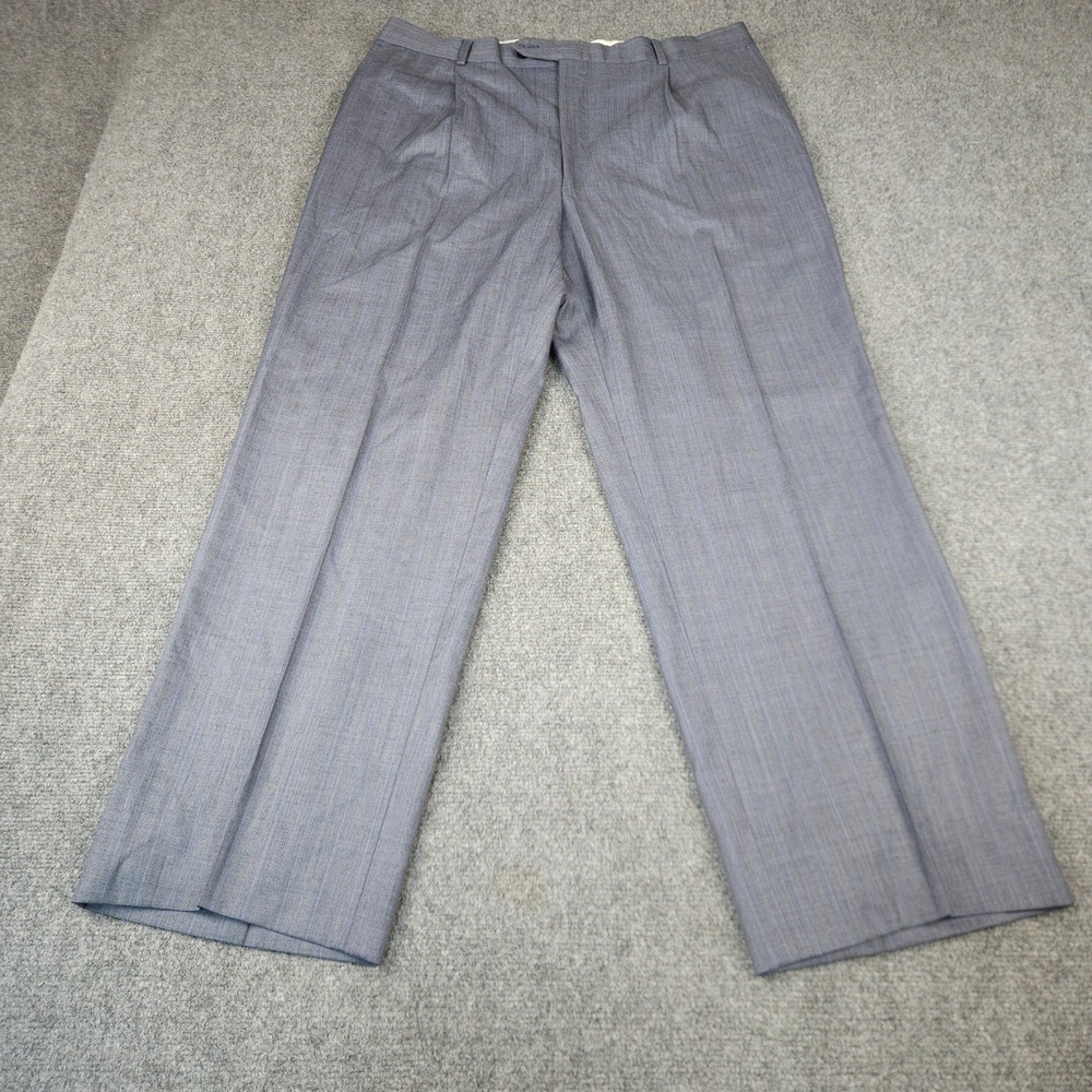 Vintage Blue Pinstripe Pleated Dress Trousers Men 46 R6 Herringbone Straight Leg